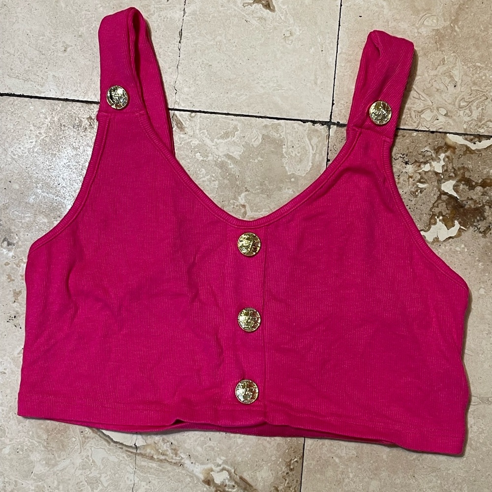 SHEIN Fuchsia Buttoned Crop Top